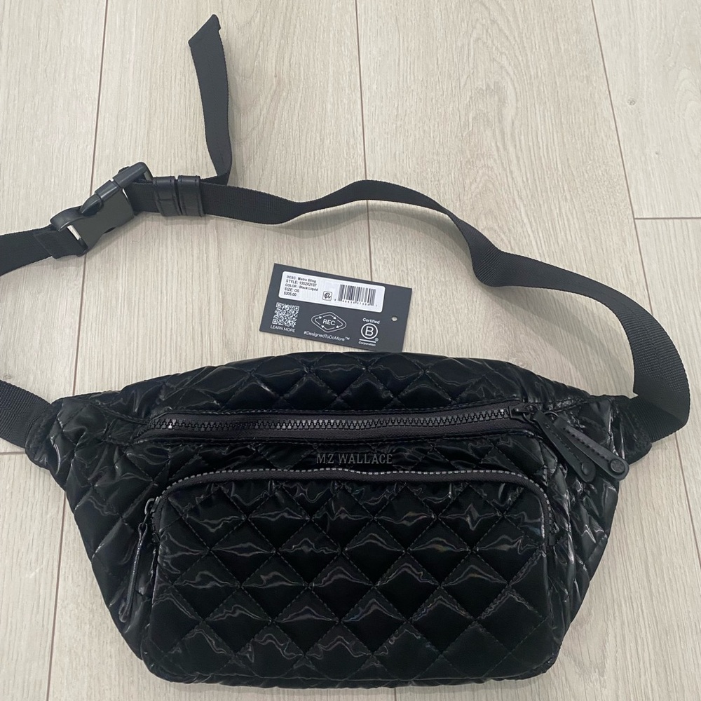 MZ Wallace Black Liquid Metro Sling Bag - Small New